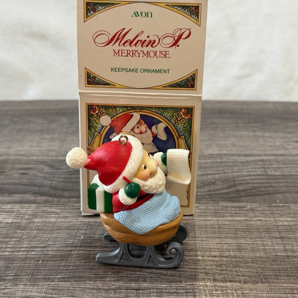 Vintage 1983 Avon Melvin P. Merrymouse Santa Christmas Ornament w/ Box Hong Kong